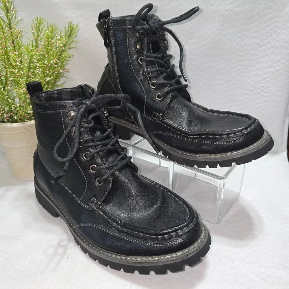 BRUNO MARC MENS BLACK MOTORCYCLE MILITARY COMBAT OXFORD BOOTS SIZE 7
